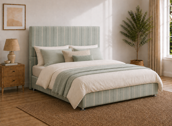 Heather Ottoman Bed in Dove Blue Striped Fabric