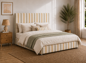 Heather Ottoman Bed in Fern Yellow Striped Fabric