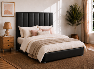Iberis Ottoman in Black Leather