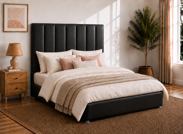 Iberis Ottoman in Black Leather