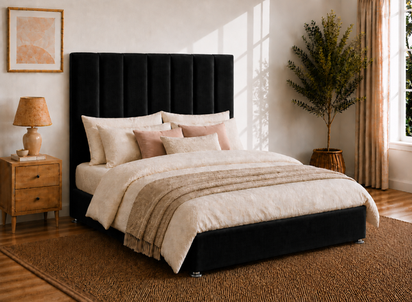 Iberis Ottoman in Jet Black Velvet