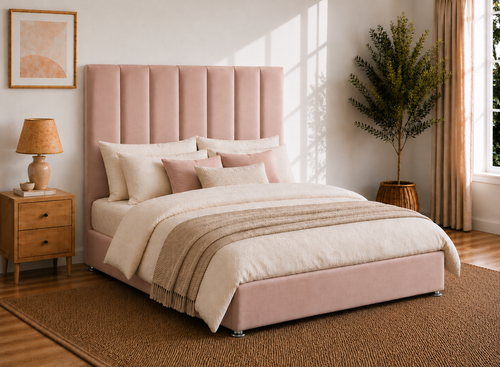Iberis Ottoman in Blush Pink Velvet
