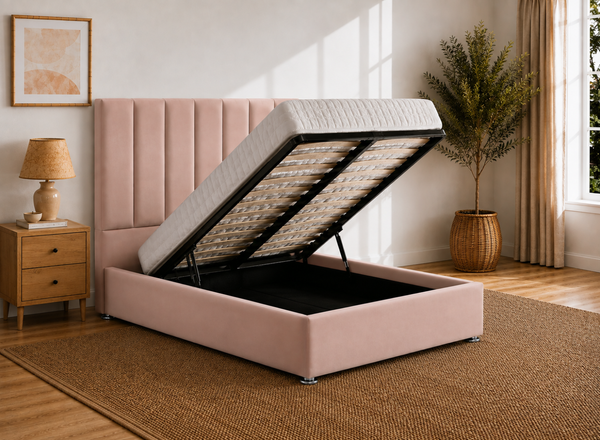 Iberis Ottoman in Blush Pink Velvet (Open)