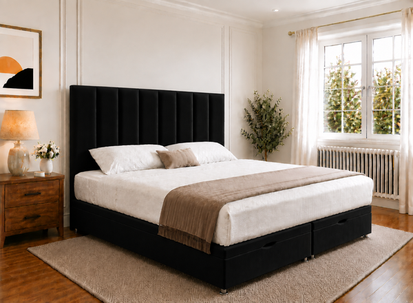 Iberis Black Velvet Oversized Ottoman Bed
