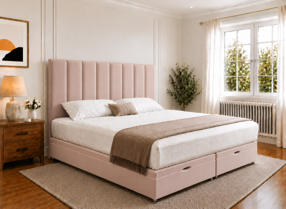 Iberis Blush Pink Velvet Oversized Ottoman Bed