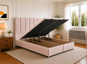 Iberis Blush Pink Velvet Oversized Ottoman Bed, Storage Open