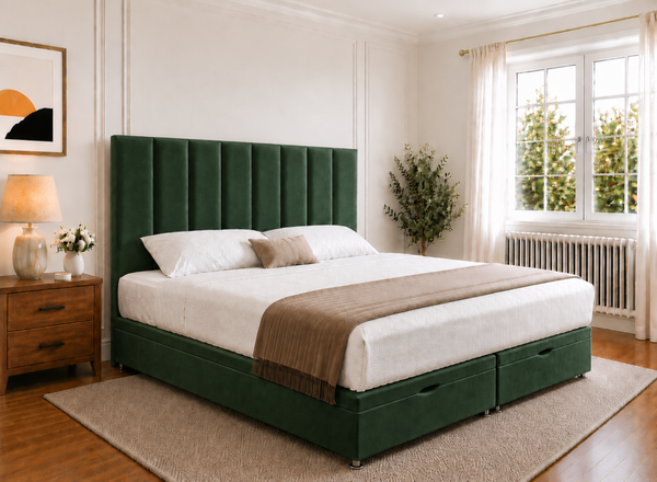 Iberis Bottle Green Velvet Oversized Ottoman Bed