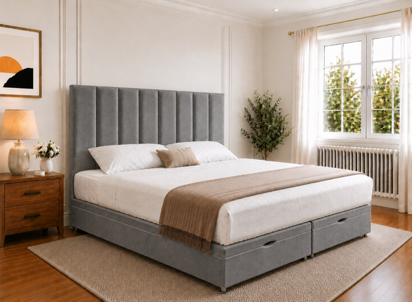 Iberis Granite Grey Velvet Oversized Ottoman Bed