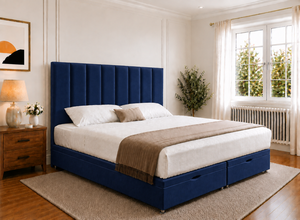 Iberis Royal Blue Velvet Oversized Ottoman Bed
