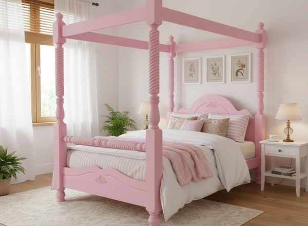 Illington 4 Poster Bed in Nancy's Blushes Pink Finish