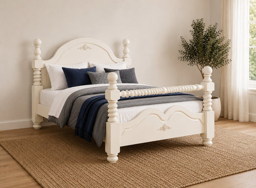 Illington Double Painted Wooden Bed in James White Cream with ornate headboard and footboard.