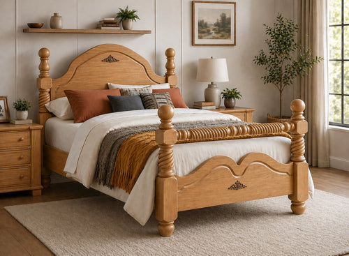 Illington Wooden Bed in Antique Finish