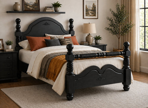 Illington Wooden Bed in Black Ash Finish