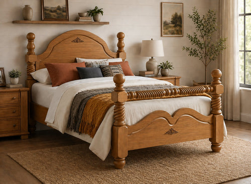Illington Wooden Bed in Oak Finish