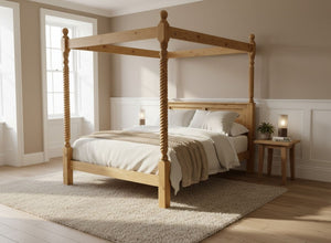 Kenninghall Low End 4 Poster Finished in Oak Stain with Twisted Rails