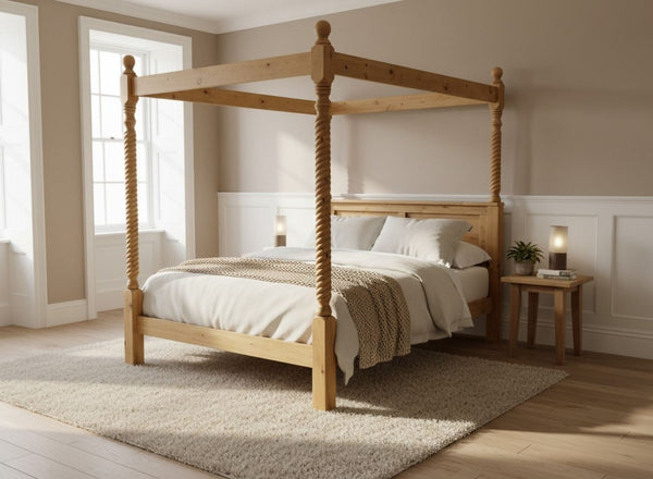 Kenninghall Low End 4 Poster Finished in Oak Stain with Twisted Rails