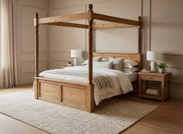 Kenninghall 4 Poster with twist rails finished in oak stain