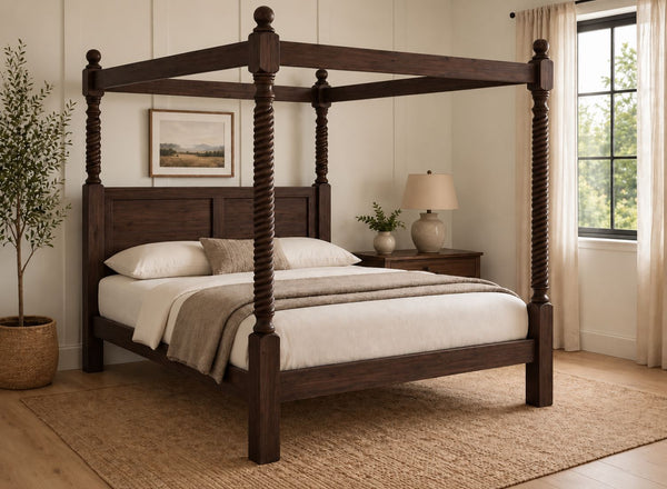 Kenninghall Four Poster Bed in Walnut Finish (Low End)