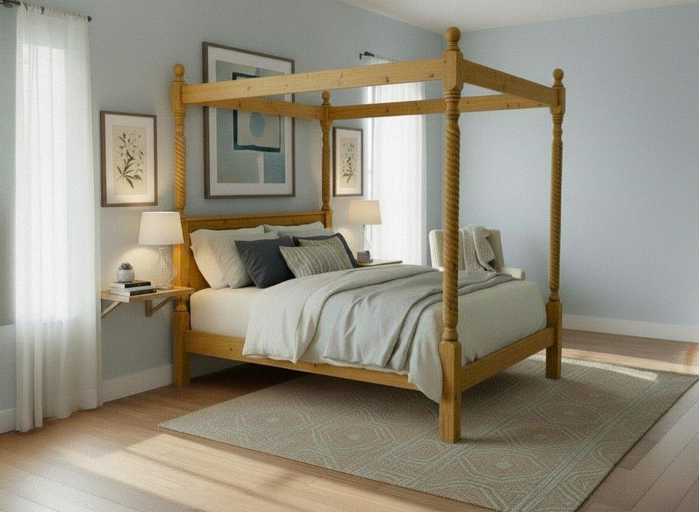 Kenninghall 4 Poster with twist rails finished in oak stain