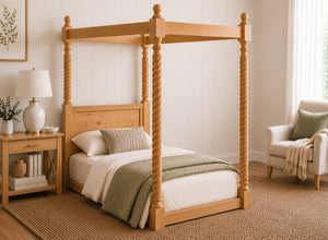 Kenninghall Floor Four Poster Bed in Antique Finish, Single Size