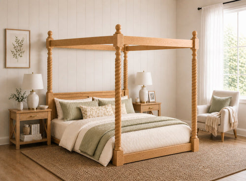 Kenninghall Floor Four Poster Bed in Antique Finish