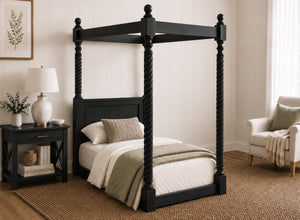Kenninghall Floor Four Poster Bed in Black Ash Finish, Single Size