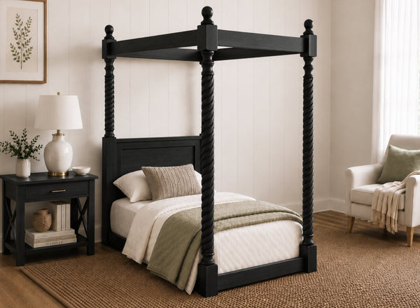 Kenninghall Floor Four Poster Bed in Black Ash Finish, Single Size