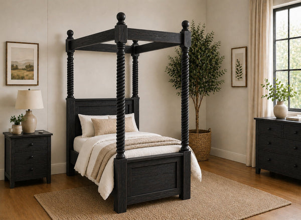 Kenninghall Four Poster Bed in Black Ash Finish, Single Size (High End)