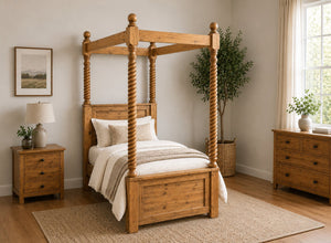 Kenninghall Four Poster Bed in Oak Finish, Single Size (High End)