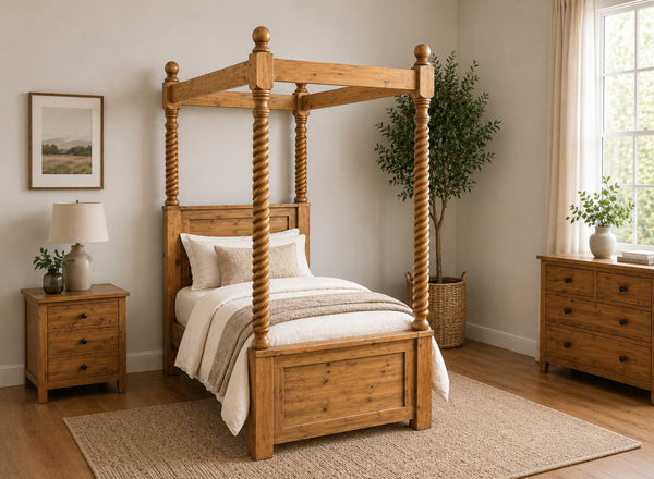 Kenninghall Four Poster Bed in Oak Finish, Single Size (High End)