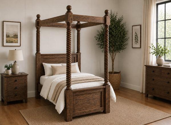 Kenninghall Four Poster Bed in Walnut Finish, Single Size (High End)