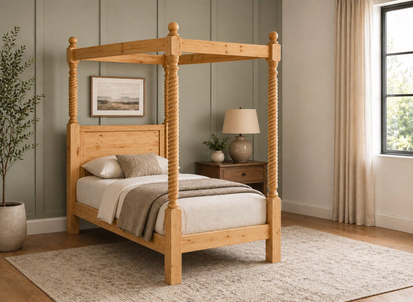 Kenninghall Four Poster Bed in Antique Finish, Single Size (Low End)
