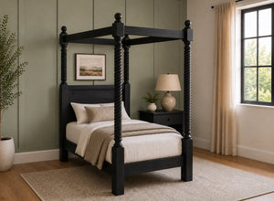 Kenninghall Four Poster Bed in Black Ash Finish, Single Size (Low End)