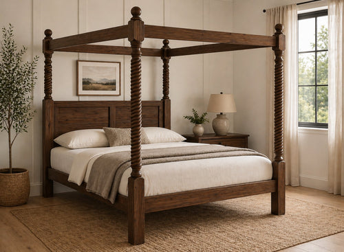 Kenninghall Four Poster Bed in Walnut Finish (Low End)