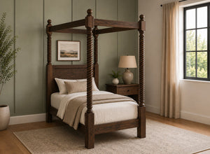 Kenninghall Four Poster Bed in Walnut Finish, Single Size (Low End)