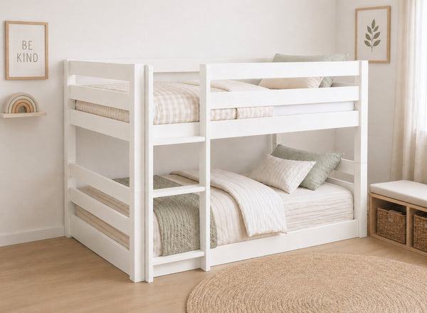 Keswick All White Floor Bunk Bed, Left-Hand Side Ladder