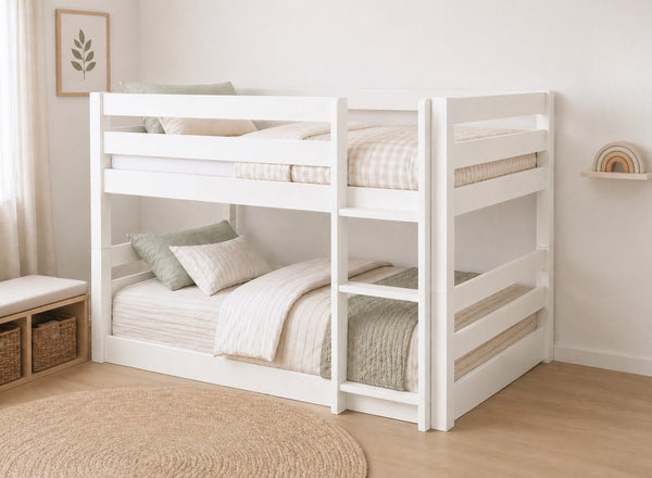 Keswick All White Floor Bunk Bed, Right-Hand Side Ladder
