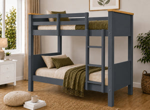 Lenwade Painted Wooden Bunk in Blue with Oak Tops