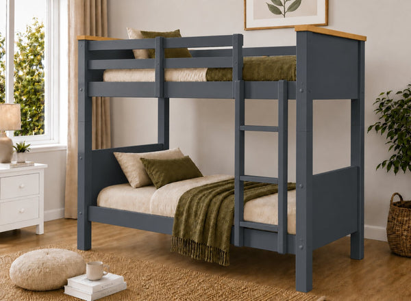 Lenwade Painted Wooden Bunk in Blue with Oak Tops
