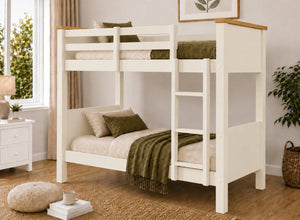 Lenwade Painted Wooden Bunk in Cream with Oak Tops