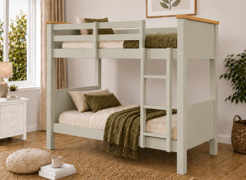 Lenwade Painted Wooden Bunk in Green with Oak Tops