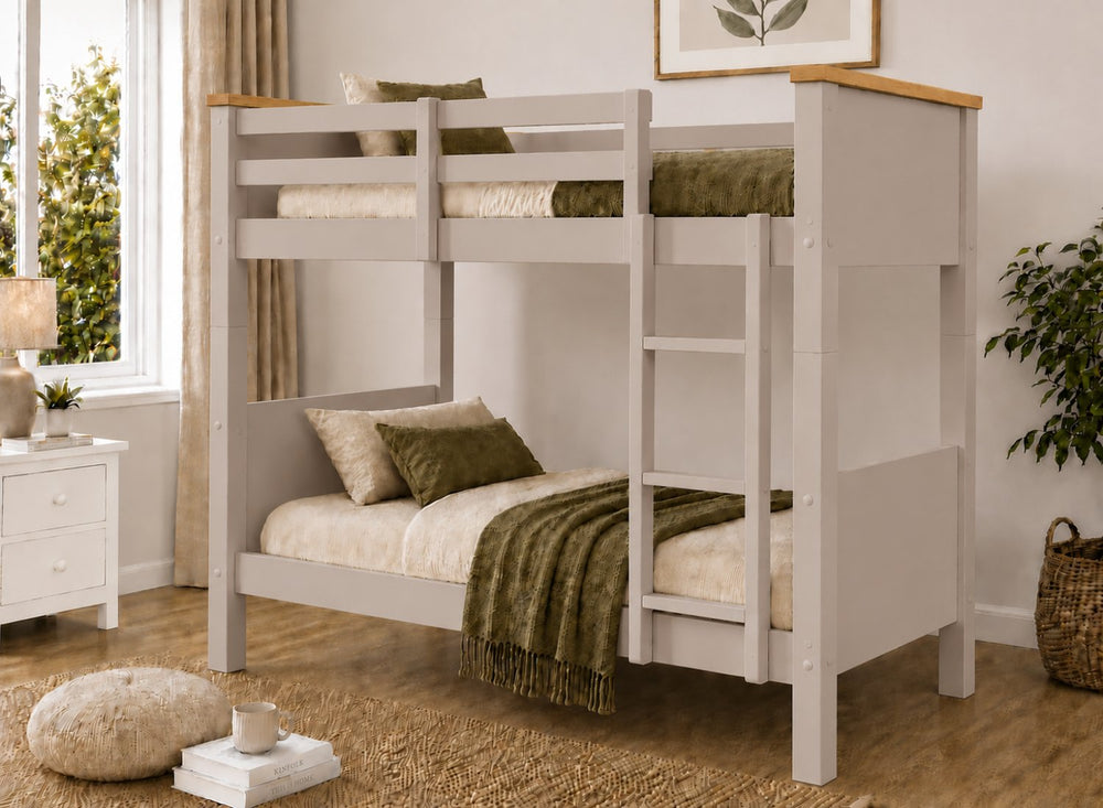 Lenwade Painted Wooden Bunk in Green with Oak Tops