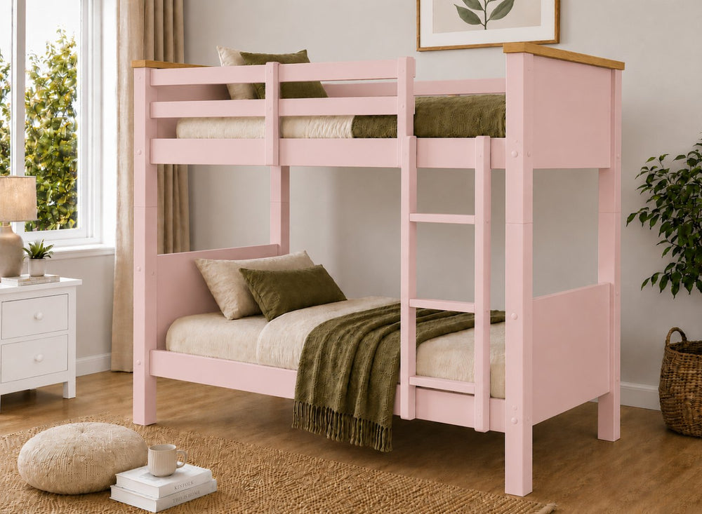 Lenwade Painted Wooden Bunk in Green with Oak Tops