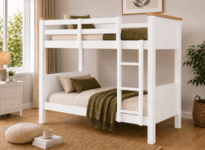 Lenwade Painted Wooden Bunk in White with Oak Tops