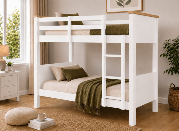 Lenwade Painted Wooden Bunk in White with Oak Tops