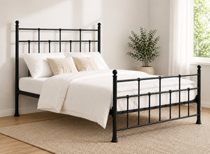 Levington Small Double Jet Black Metal Bed Frame with classic spindle design.