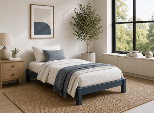 Lingwood Green Wooden Platform Bed Frame - Hague Blue, Single Size