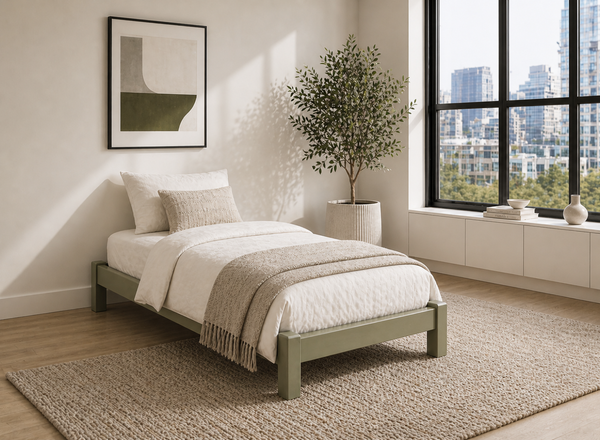 Lingwood Green Wooden Platform Bed Frame - Sage Green, Single Size