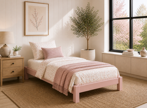 Lingwood Green Wooden Platform Bed Frame - Nancy's Blushes Pink, Single Size