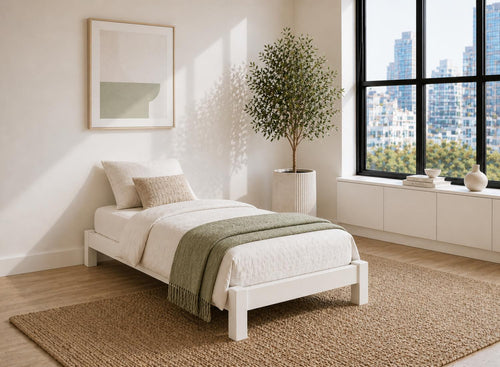 Lingwood Green Wooden Platform Bed Frame - All White, Single Size